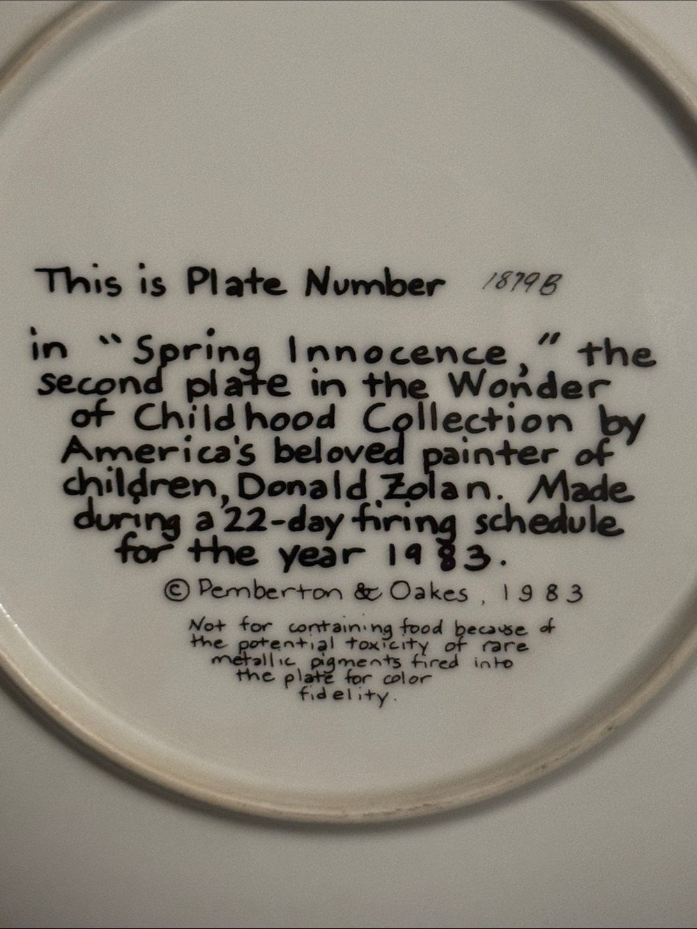 Decorative Collector Plate - Spring Innocence - Picture 3 of 3